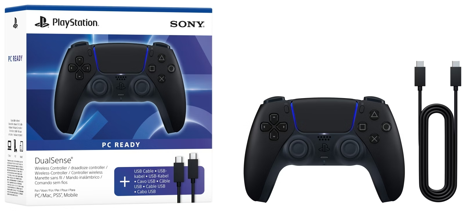 Mando Inalámbico DualSense Midnight Black + Cable USB para PC