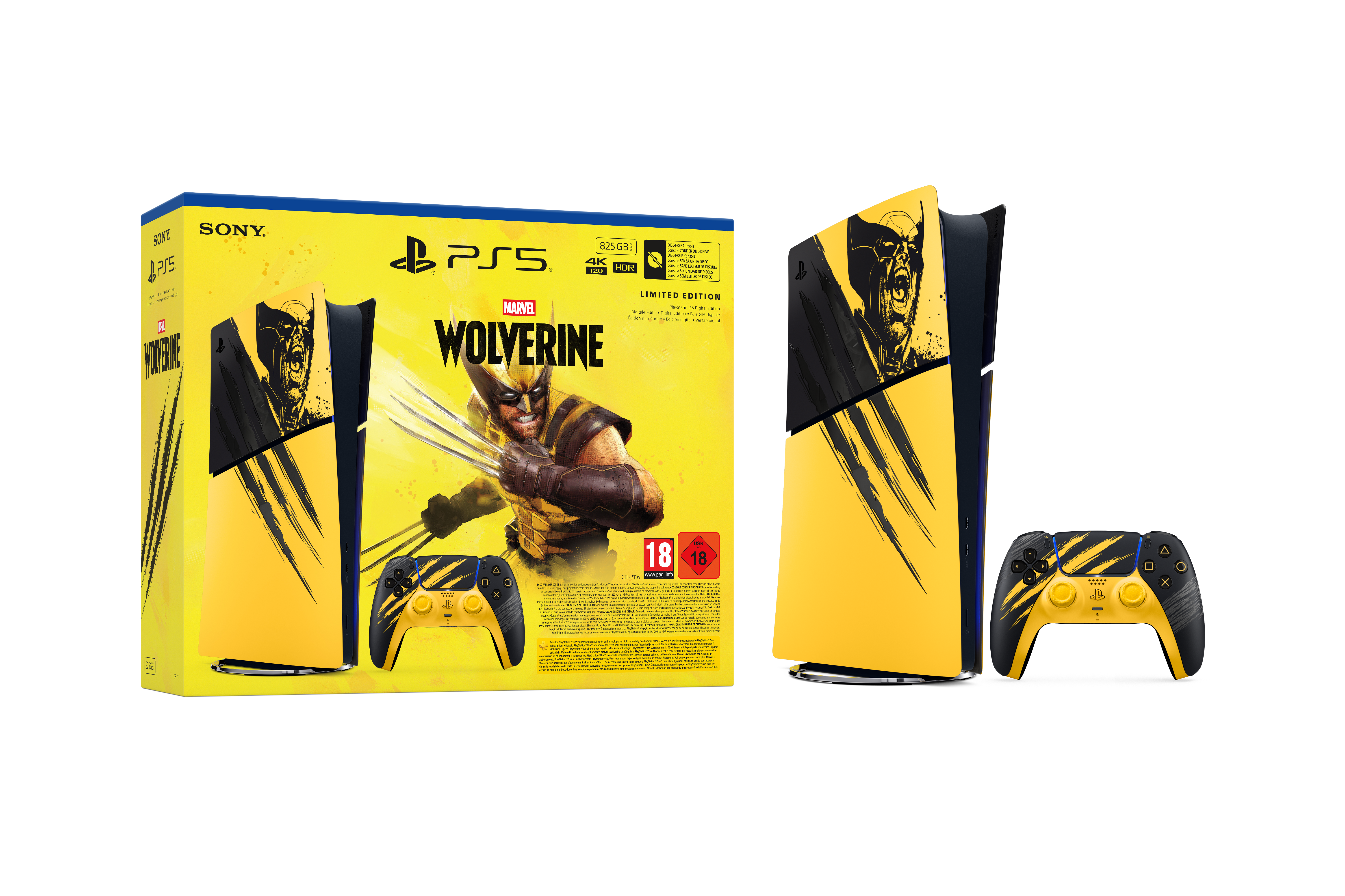 Consola Playstation 5 Digital Bundle Edición Limitada Marvel Lobezno Amarillo de Combate
